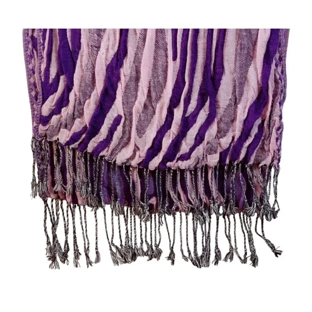 Scarf Shawl Purple Pink Tone Fringe Crinkle Double Woven Material Texture Mesh